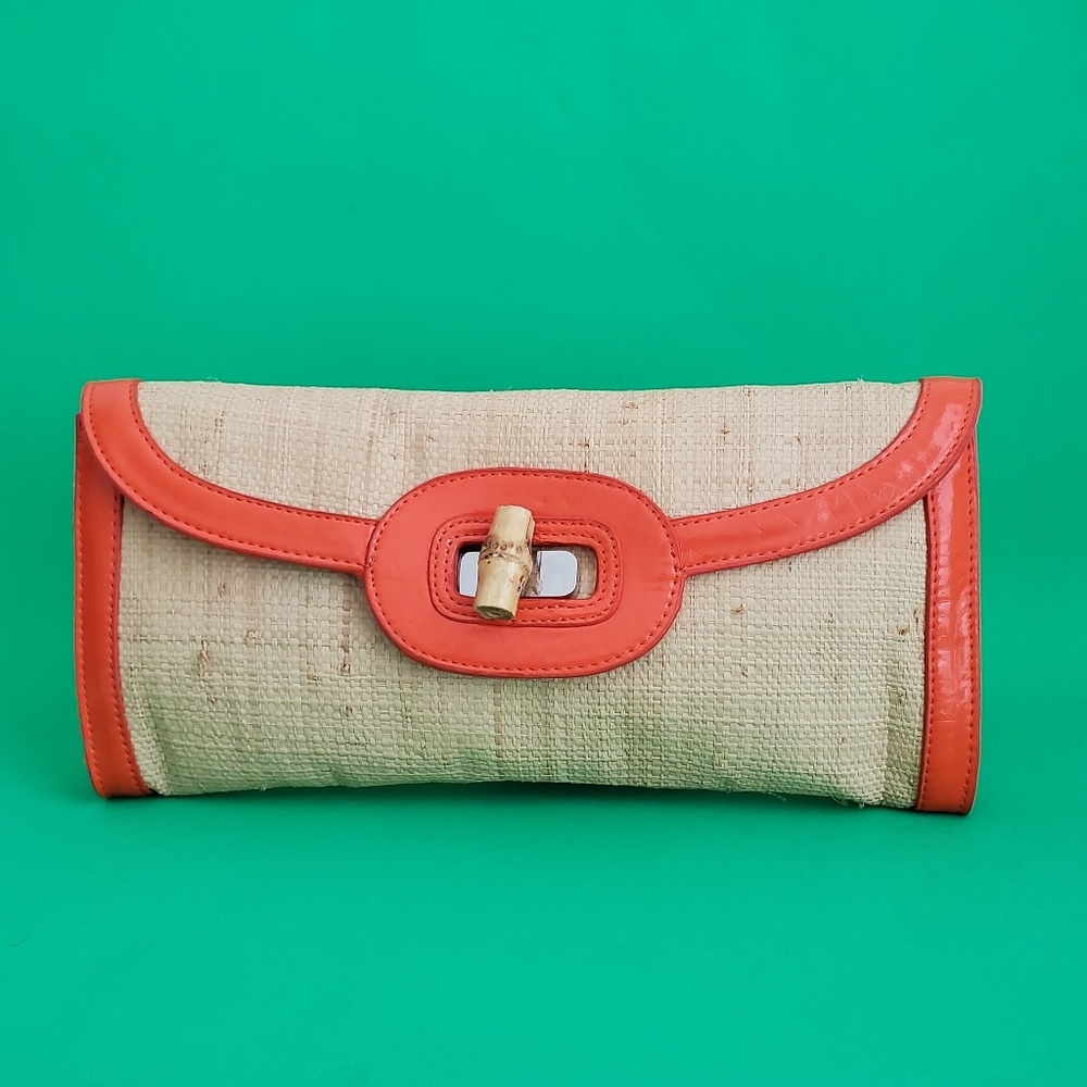 Straw Envelope Clutch w/Orange Trim